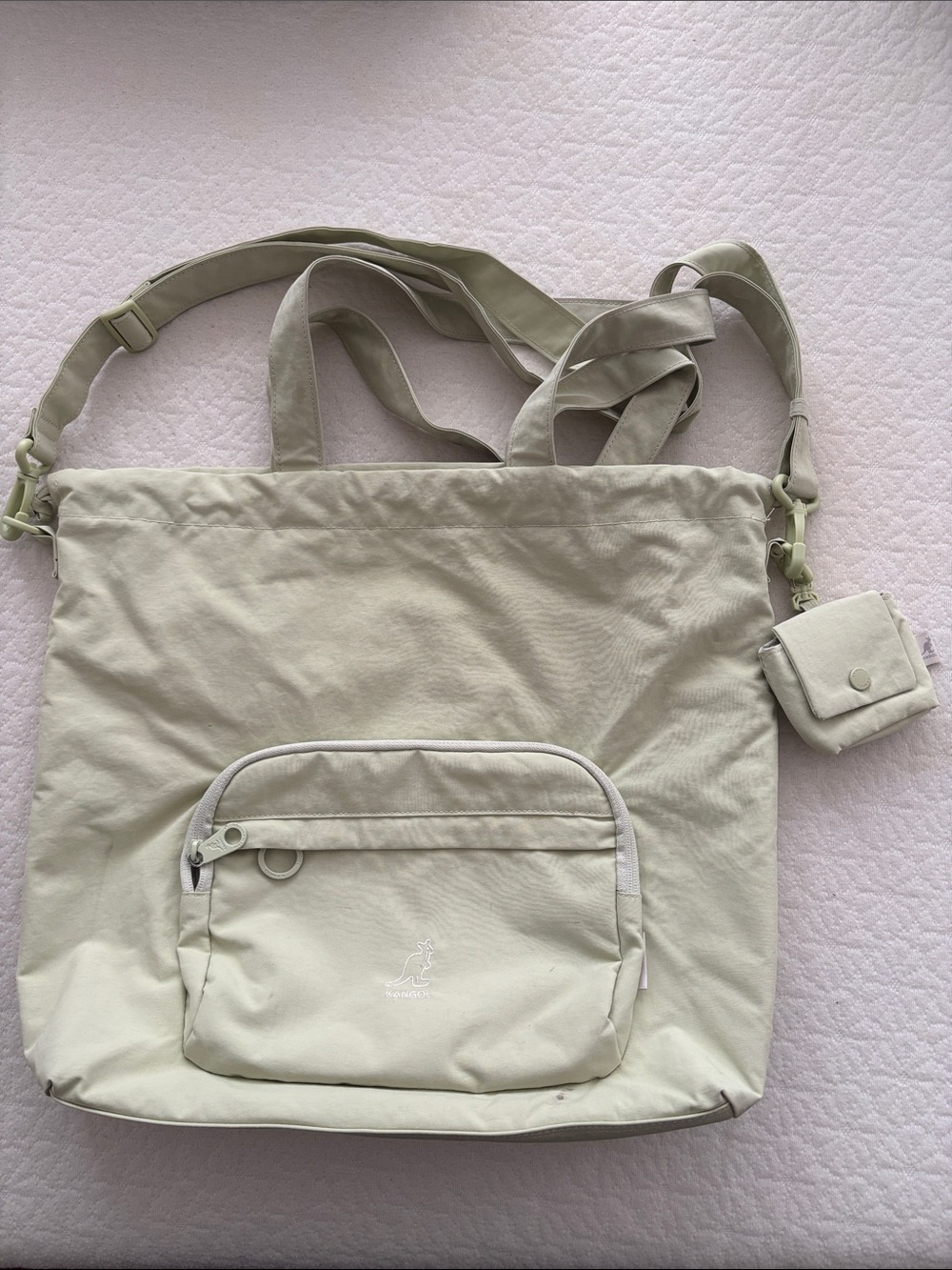 Kangol Large Tote Bag with Crossbody Strap-Light Green